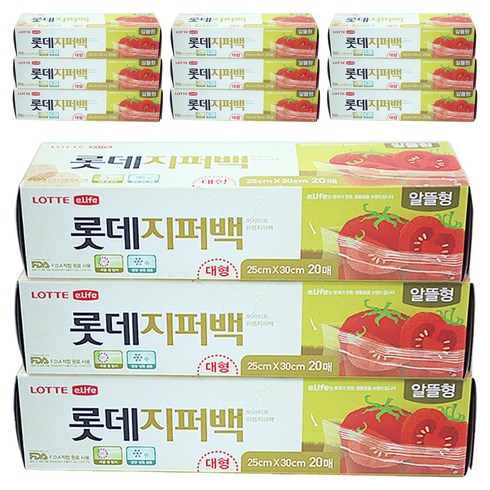 롯데이라이프 알뜰형 지퍼백, 대(L), 20개입, 12개
