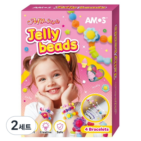 아모스 마이스타일 말랑 젤리비즈 팔찌 4p 만들기 세트, 혼합색상, 2세트