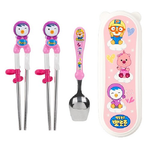 에디슨 뽀로로 이지 수저 케이스 세트, 패티 핑크, 숟가락 + 젓가락 + 케이스, 1세트