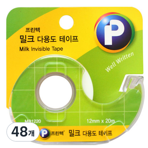 프린텍 밀크 다용도 테이프 12mm x 20m, 혼합색상, 48개