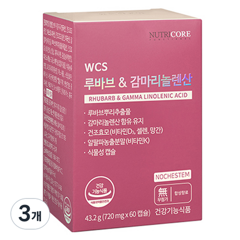 뉴트리코어 WCS 루바브 앤 감마리놀렌산 43.2g, 60정, 3개