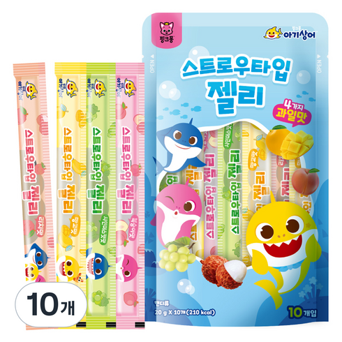핑크퐁 아기상어 스트로우타입 젤리 10p 랜덤발송, 200g, 10개, 복숭아맛, 리치맛, 망고맛, 샤인머스캣맛
