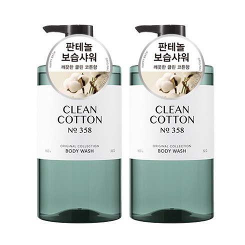 [비건라이프] 해피바스 오리지널 컬렉션 바디워시 클린코튼향, 910g, 2개
