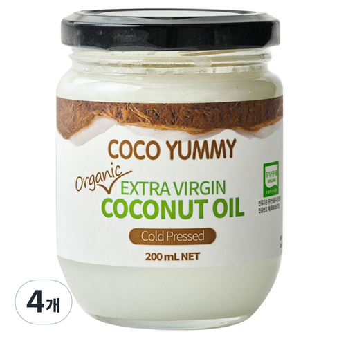 코코야미 유기농 엑스트라버진 코코넛 오일, 200ml, 4개