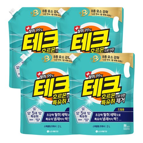 테크 호르몬으로 인한 특유취 제거 드럼용 액상세제 리필, 2L, 4개