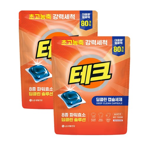 테크 딥클린 초고농축 캡슐세제, 80개입, 2개