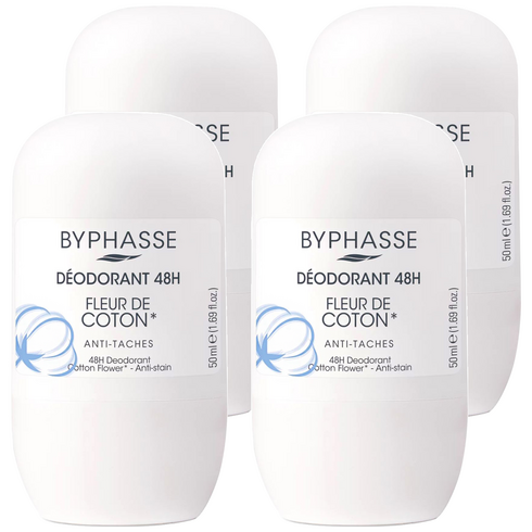 바이빠세 롤 온 데오드란트 코튼플라워 48H, 50ml, 4개