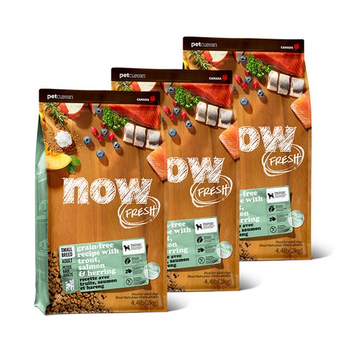 now 어덜트 강아지 프레쉬 스몰브리드 피쉬 레시피 건식사료, 연어, 2kg, 3개