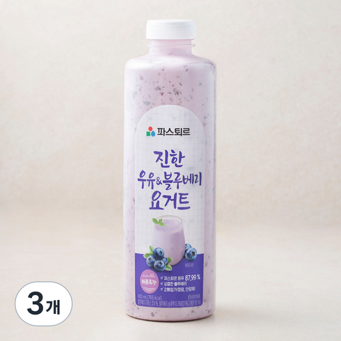 파스퇴르 진한 우유 & 블루베리 요거트, 3개, 1개입, 900ml
