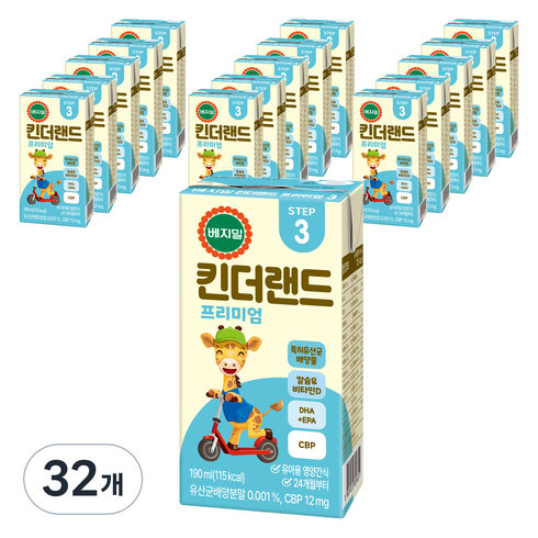 베지밀 유아용 뉴 킨더랜드 프리미엄3 미드 두유, 190ml, 32개