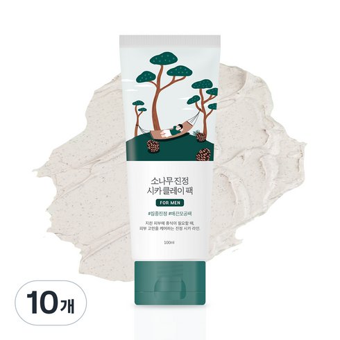 라운드랩 포 맨 소나무 진정 시카 클레이 팩 100ml, 10개, 1개입