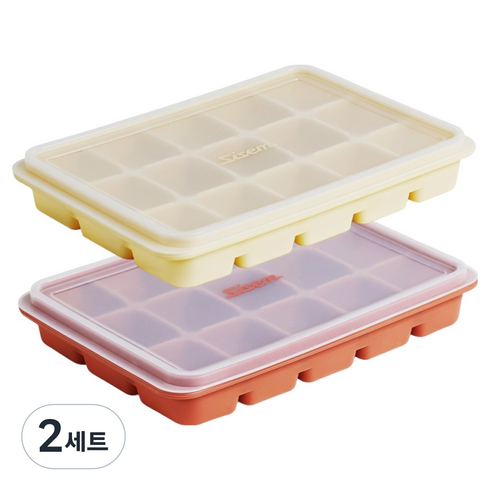 시샘 플래티넘 실리콘 이중 밀폐 냉동 멀티 큐브 15구 20ml x 2종 세트, 2세트, 라이트 옐로우, 인디핑크, 300ml