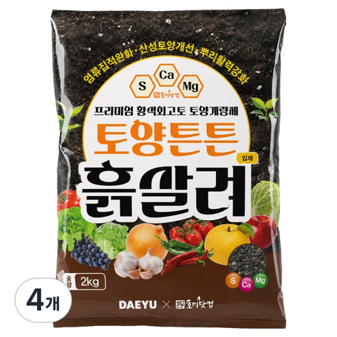 호미닷컴 토양튼튼 흙살려 석회고토비료 황 칼슘 염류장해 산성토개선 토양개량제, 2kg, 4개
