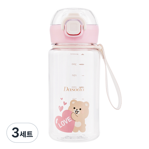 다소다 허그보틀 400ml + 스트랩 세트, 3세트, 러블리핑크