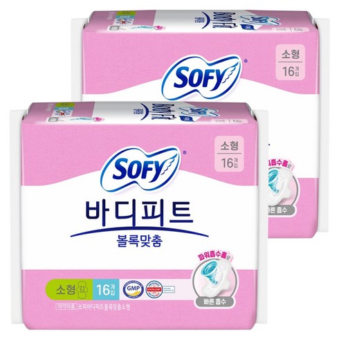 바디피트 볼록맞춤 생리대 날개형, 소형, 16개입, 2개