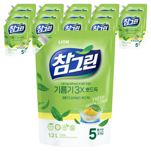 참그린 레몬 녹차 뽀드득 어드밴스 주방세제 리필, 1.2L, 15개