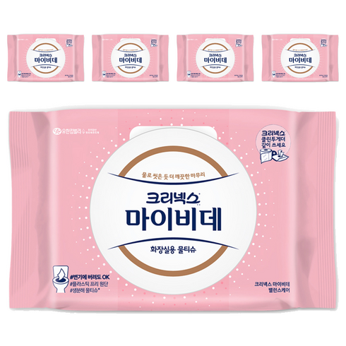 마이비데 크리넥스 밸런스케어 화장실용 물티슈 캡형, 55g, 40매, 5개