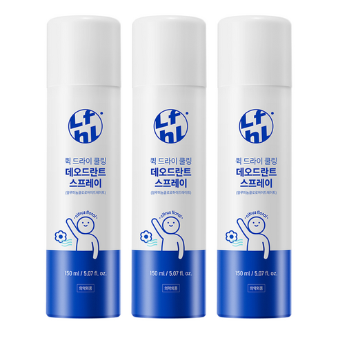 라이프홀릭 퀵 드라이 쿨링 데오드란트 스프레이, 150ml, 3개