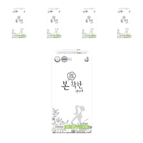유기농본 착한 생리대 날개형, 대형, 28개입, 5개