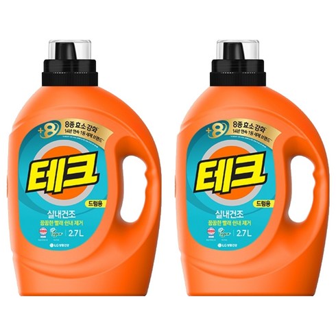 [비건라이프] 테크 실내건조 베이직 뉴 드럼용 액상세제 본품, 2.7L, 2개