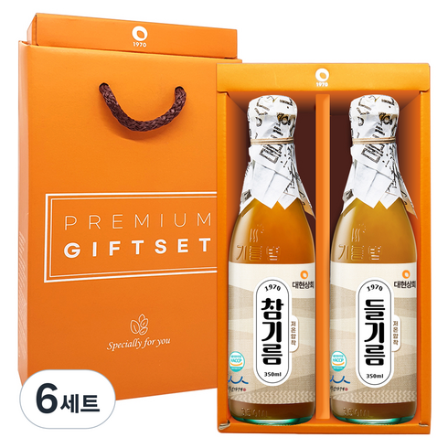 대현상회 저온 압착 참기름 350ml + 들기름 350ml 선물세트, 6세트