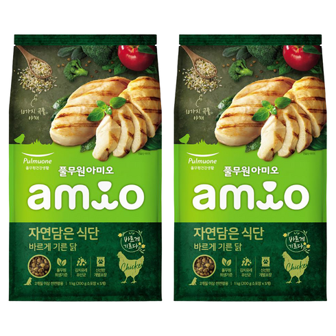 풀무원아미오 전연령 강아지 자연담은 식단 건식사료, 닭, 1kg, 2개