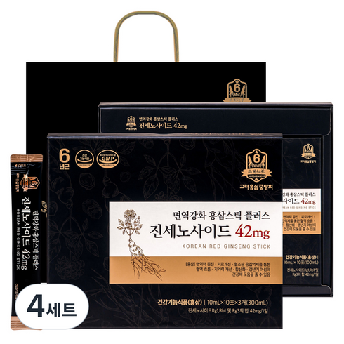 고려홍삼중앙회 면역강화 홍삼스틱 플러스 진세노사이드 42mg + 쇼핑백, 300ml, 4세트