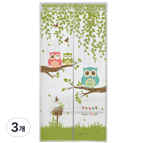 다샵 프리미엄 일체형자석 EVA 방풍 바람막이 투명 행복부엉이 90 x 210cm, 3개