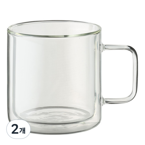 몬즈 더블 월 컬러 이중 내열 유리 머그컵 380ml, 클리어, 2개