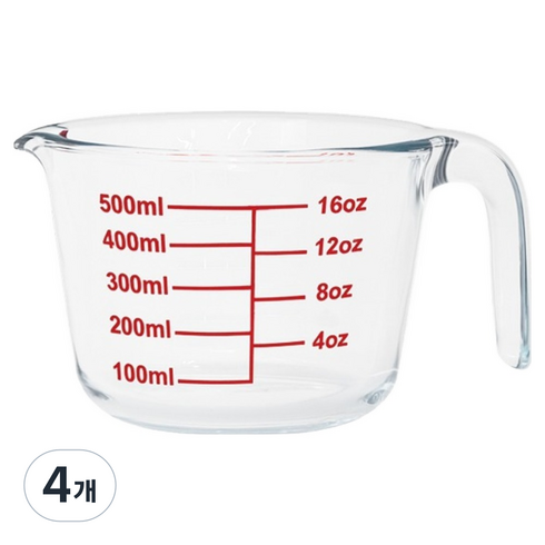 페르비타 내열유리 눈금 계량컵, 투명, 500ml, 4개