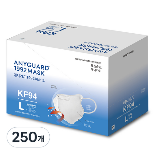 애니가드 나컬러 입체형 방역마스크 대형 KF94, 50개입, 5개, 흰색
