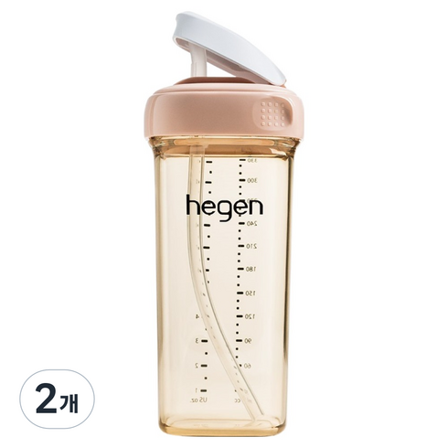 헤겐 유아용 V3 PPSU 빨대컵, 330ml, 2개, 핑크
