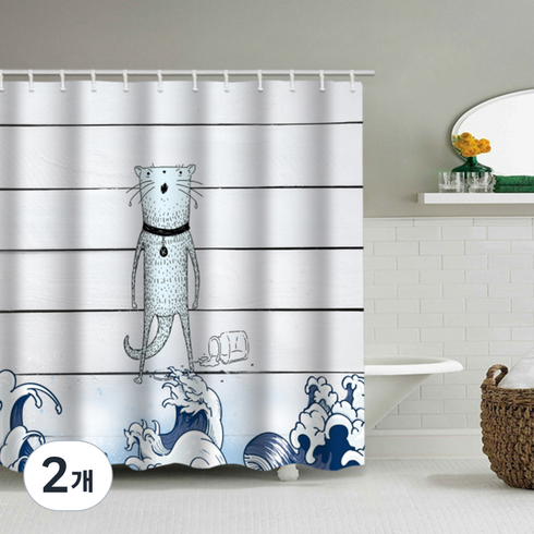 알럽홈 동물 인쇄 샤워 커튼 TYPE4 120 x 180 cm, 2개, 멀티(혼합)컬러, 혼합색상