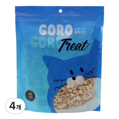 gorogoro 반려동물 동결건조 트릿 간식, 미니큐브북어, 300g, 4개