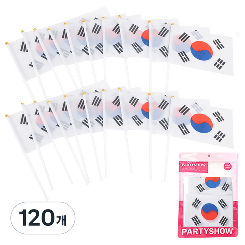 파티쇼 일체형 수기 태극기, 혼합색상, 120개