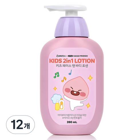 베비언스 리틀카카오프렌즈 키즈 페이스 앤 바디 로션 어피치, 390ml, 12개