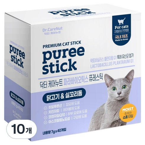닥터케어누트 고양이 퓨레스틱 짜먹는 간식 짜먹는 영양간식 파라바이오틱스 40p, 10개, 280g, 혼합맛(닭고기/실꼬리돔)