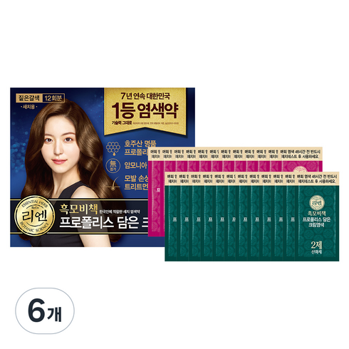 리엔 흑모비책 프로폴리스 담은 크림 염색제 새치용 12회분, 짙은갈색, 6개
