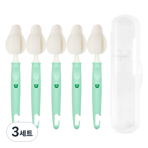 리에또 유아용 젖병 젖꼭지 세척솔 5p + 휴대용 케이스 세트, 3세트, 스프링그린(세척솔)