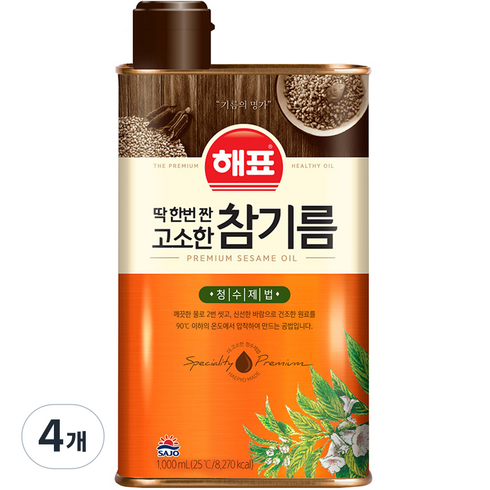 해표 고소한 참기름, 1L, 4개