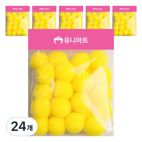 유니아트 1000 퐁퐁 25mm, 노랑, 24개