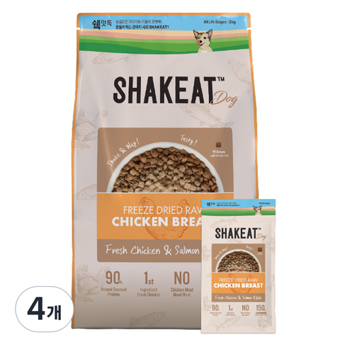 쉨잇 전연령 강아지 프레시 키블 동결건조 사료, 닭, 3kg, 4개