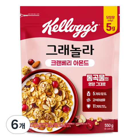켈로그 크랜베리 아몬드 그래놀라, 550g, 6개
