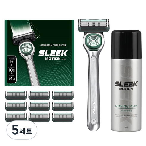 도루코 슬릭 모션 면도기 세트, 면도기핸들 + 면도날 10p + 쉐이빙폼 74ml, 5세트