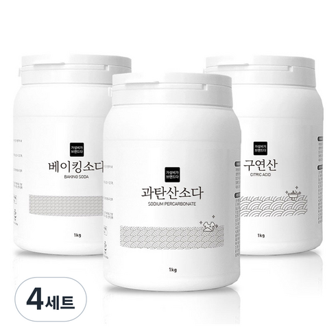 가성비가브랜드다 베이킹소다 1kg + 과탄산소다 1kg + 구연산 1kg 세제 세트, 4세트