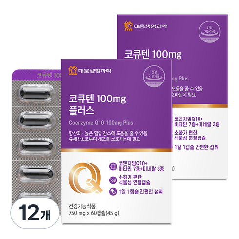대웅생명과학 코큐텐 100mg 플러스 45g, 12개, 60정