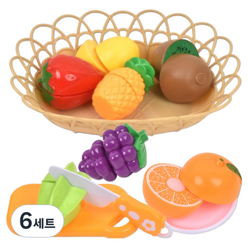 오즈토이 소쿠리 썰기 소꿉 주방놀이 과일세트 3307-3, 혼합색상, 6세트