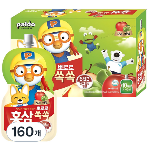 팔도 뽀로로 홍삼쏙쏙 사과매실, 100ml, 160개