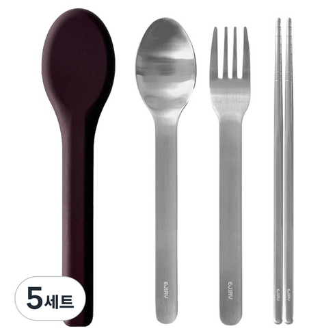 에지리 젤리빈 테이크아웃 커트러리 세트, 코코아, 5세트, 스푼 + 포크 + 젓가락 + 실리콘케이스