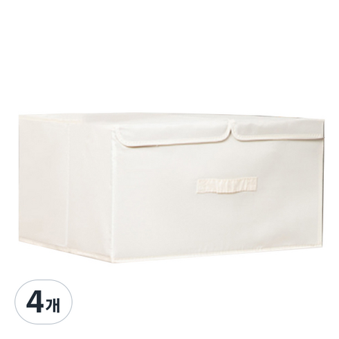 가정용 더블 뚜껑형 손잡이 리빙박스, 크림, 4개